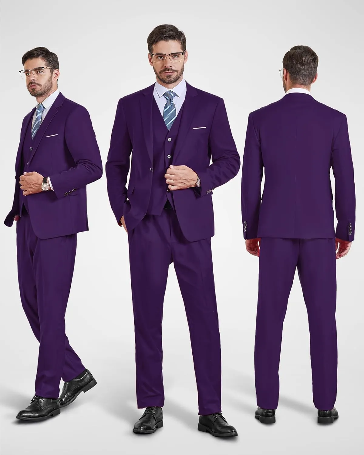 YND Men's Slim Fit 3 Pieces Suit, Two Buttons Blazer Set, Jacket Vest and Pants for Wedding Party Business Prom