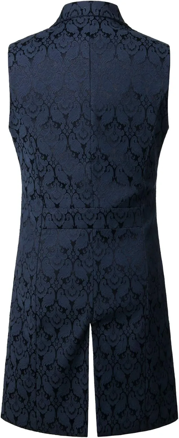 ZEROYAA Mens Gothic Steampunk Double Breasted Jacquard Brocade Vest Waistcoat Sleeveless Tailcoat